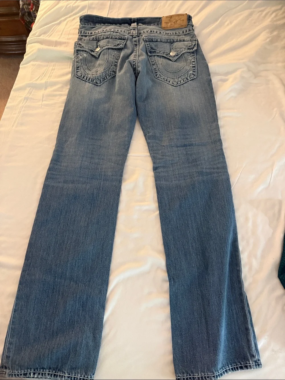 True Religion Men's Light Blue Distressed Straight Jeans